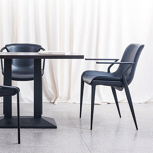Minimalist saddle trapezoid dining chairs & benches in leather metal