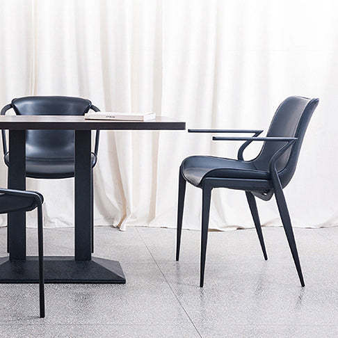 Minimalist saddle trapezoid dining chairs & benches in leather metal