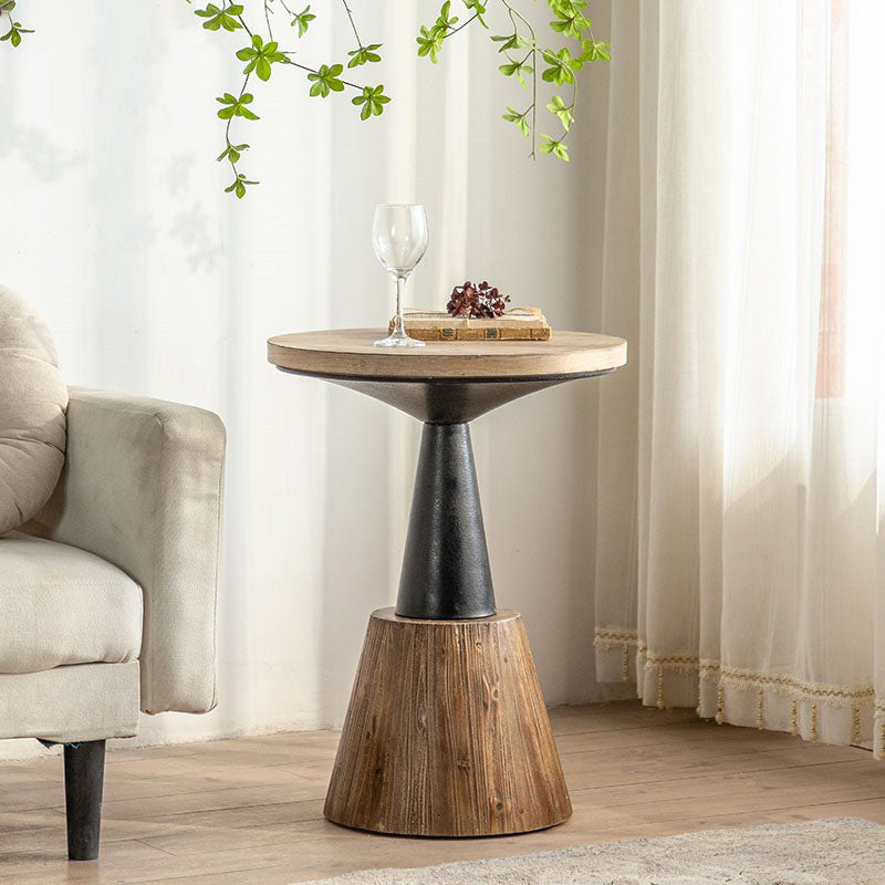 European Round Wood Iron Coffee Table