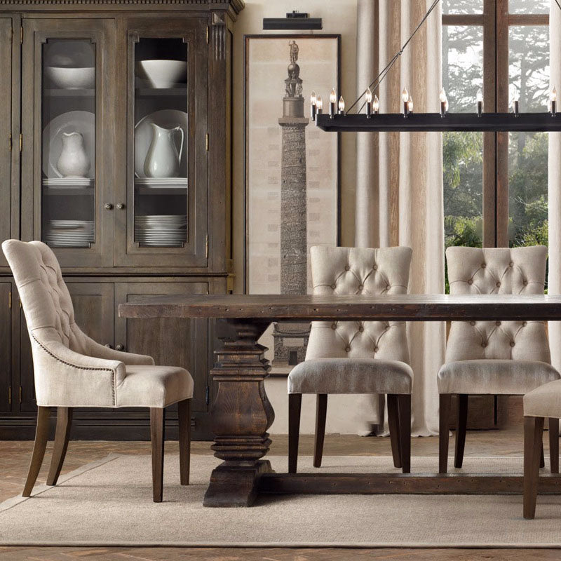 Scandinavian Thick Linen Wood Dining Chair — Natural