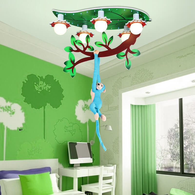 Kids Monkey Leaf Acrylic 5-Light Flush Ceiling Light