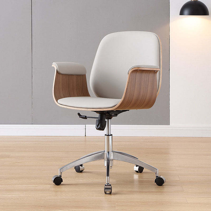 Contemporary Microfiber Leather Wood Grain Swivel Desk Chair