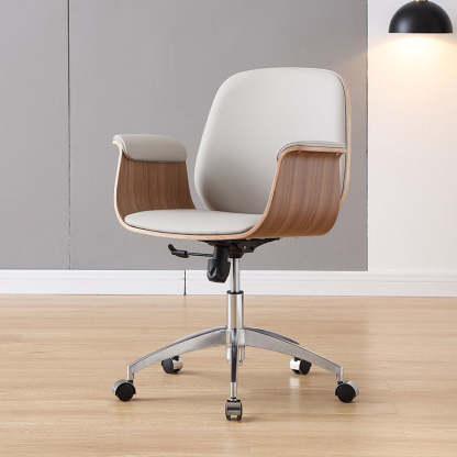 Contemporary Microfiber Leather Wood Grain Swivel Desk Chair
