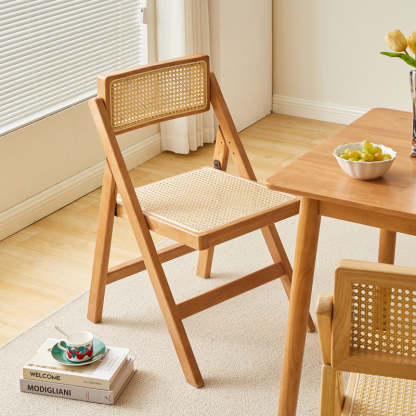Vintage Rattan Rubberwood Dining Chair