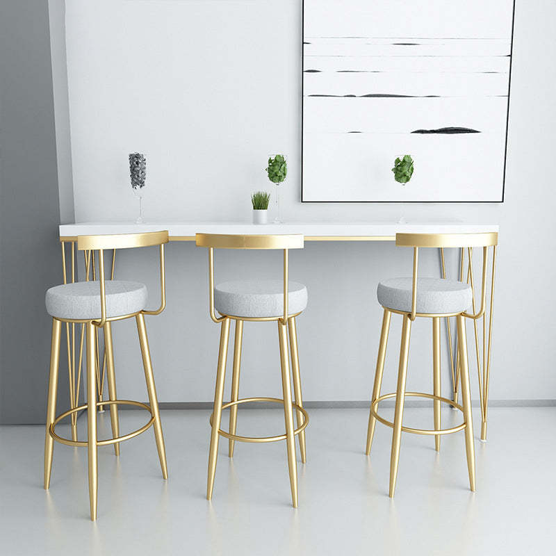 Minimalist Iron Fabric Round Bar Stool — Gold & Gray Cushion