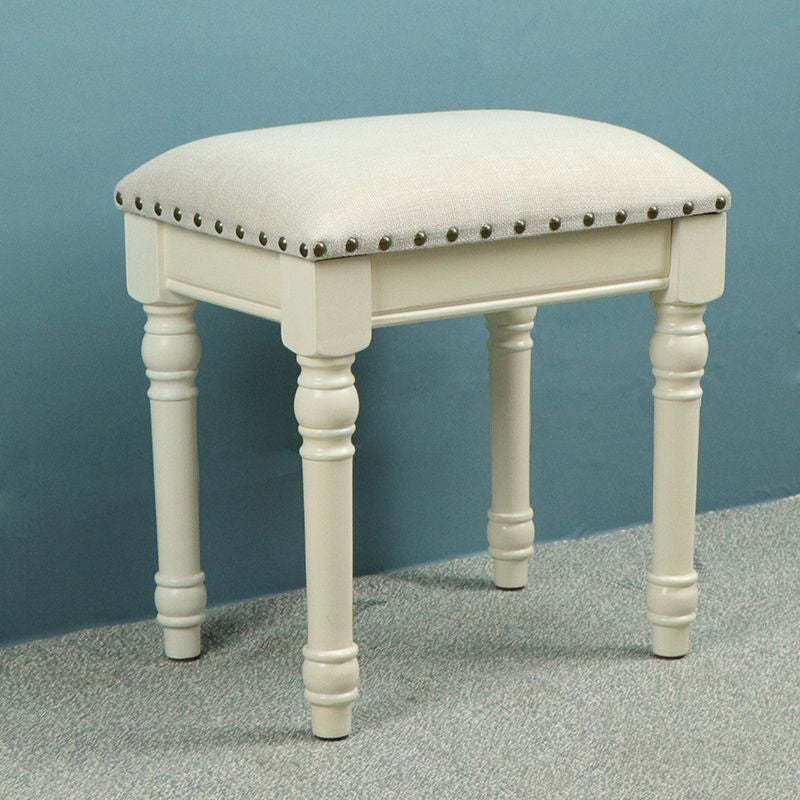 Scandinavian Linen Leather Wood Vanity Stool