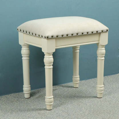 Scandinavian Linen Leather Wood Vanity Stool