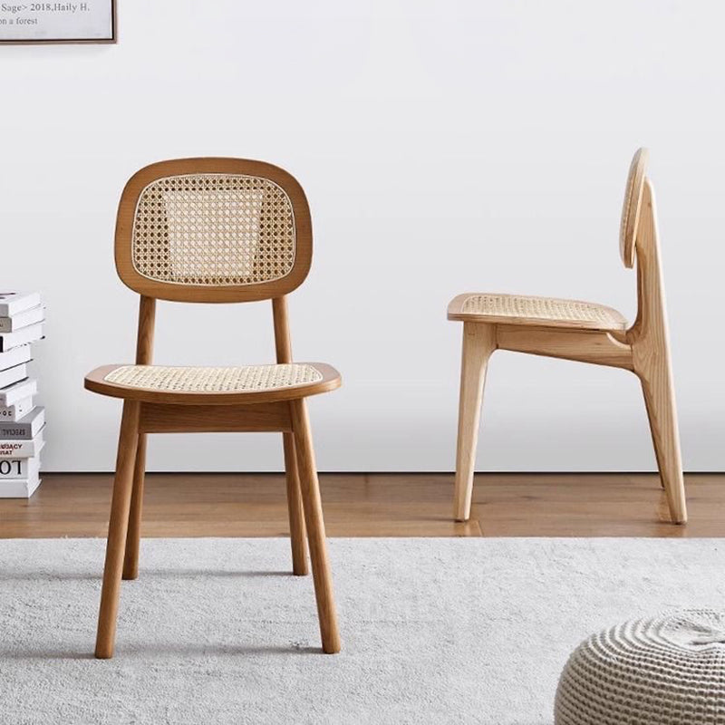 Minimalist Rattan Solid Wood Dining Chair — Walnut