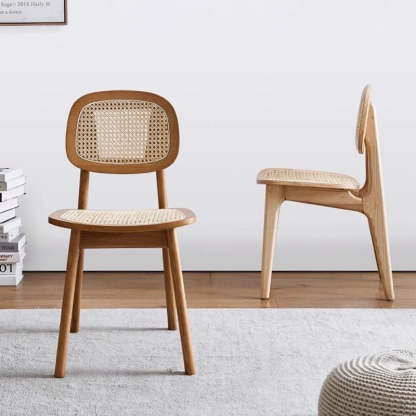 Minimalist Rattan Solid Wood Dining Chair — Walnut