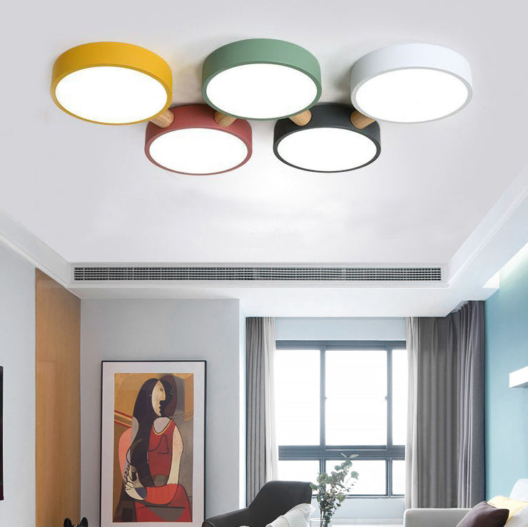 Scandinavian Macaron Iron Geometric Wood LED Flush Light