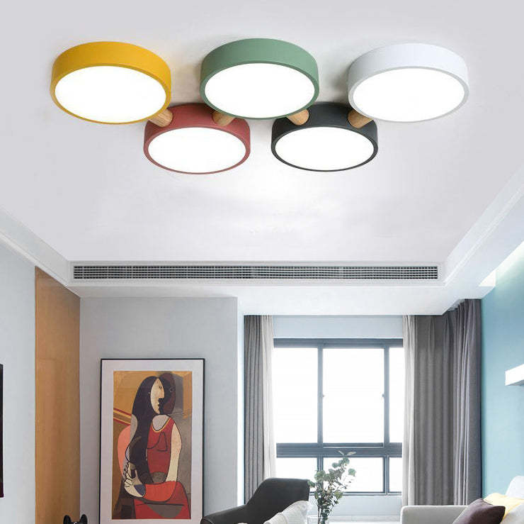 Scandinavian Macaron Iron Geometric Wood LED Flush Light
