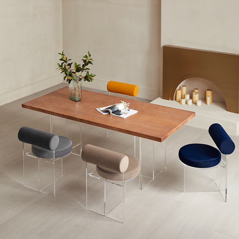 Nordic Round Velvet Acrylic Dining Chair — Yellow