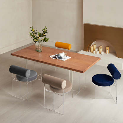 Nordic Round Velvet Acrylic Dining Chair — Yellow