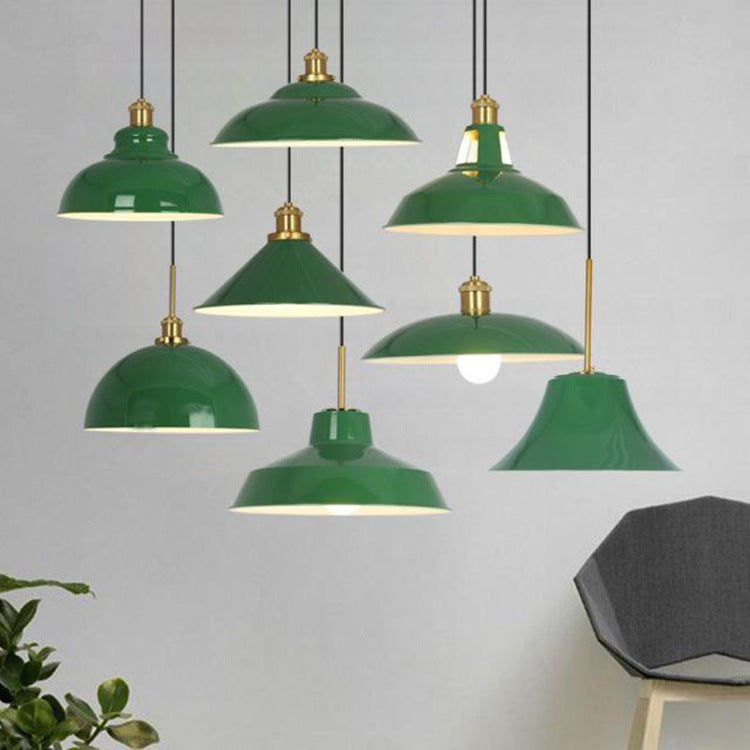 Industrial Vintage Green Iron Dome Cone Pendant