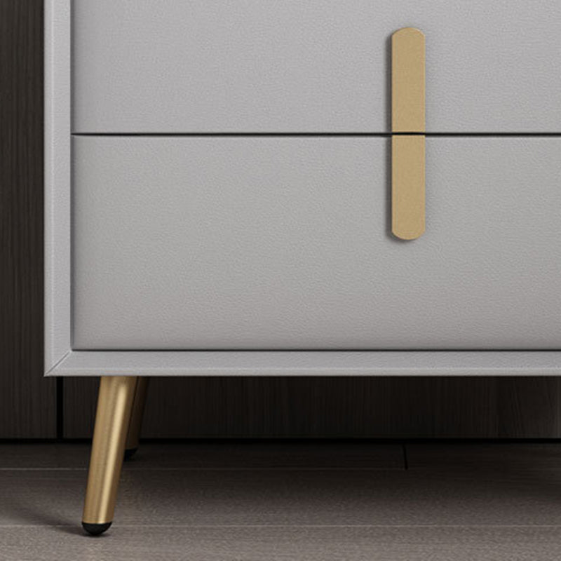 Modern Solid Wood Leather 2-Drawer Nightstand — Dark Gray