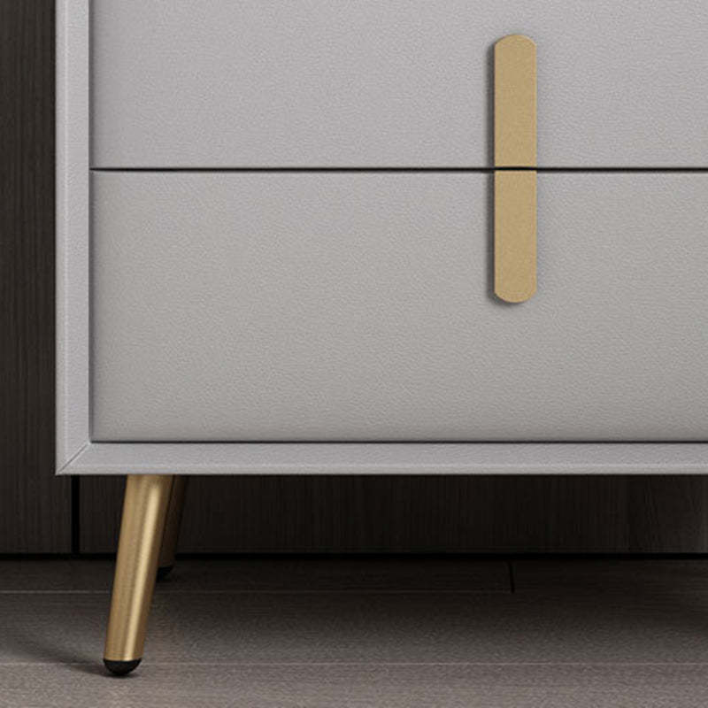 Modern Solid Wood Leather 2-Drawer Nightstand — Dark Gray