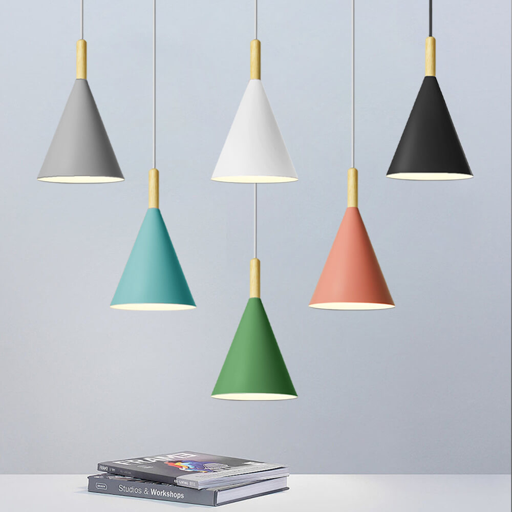 Nordic Macaron Cone Wood Pendant Light