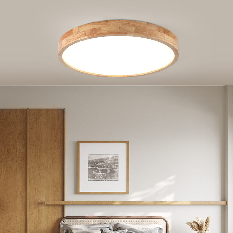 Minimalist Solid Wood Round Tatami LED Flush Mount Light