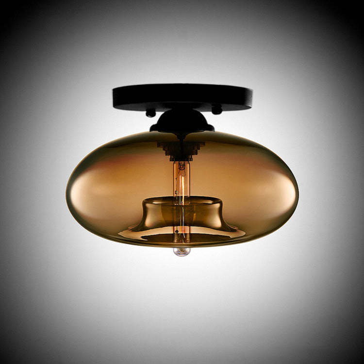 Flat Oval Iron Glass Semi-Flush Ceiling Light