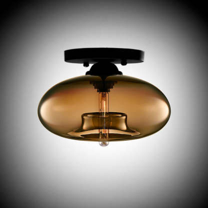 Flat Oval Iron Glass Semi-Flush Ceiling Light