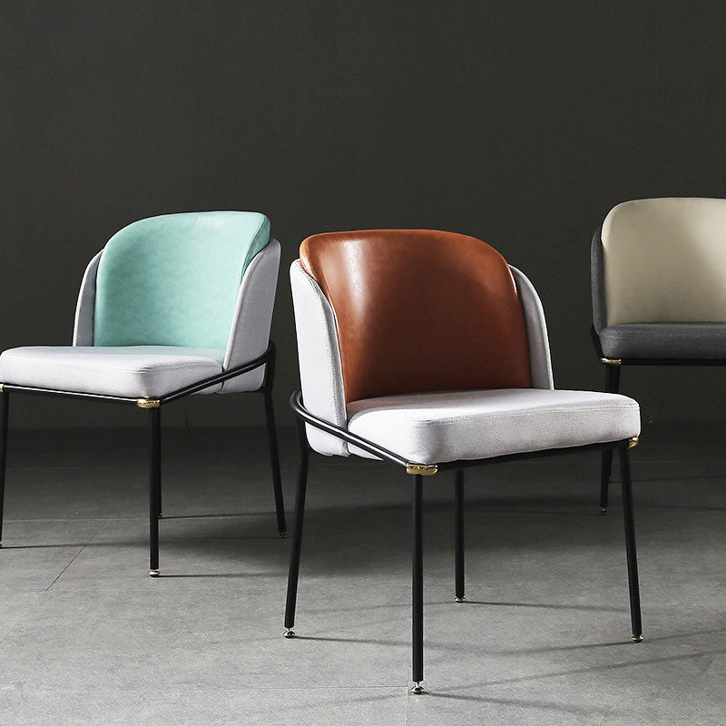 Vintage Leather Metal Dining Chair — Gray - White