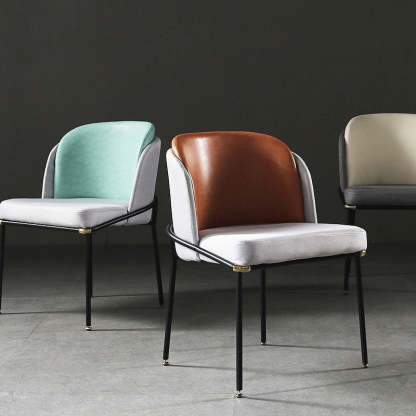 Vintage Leather Metal Dining Chair — Gray - White