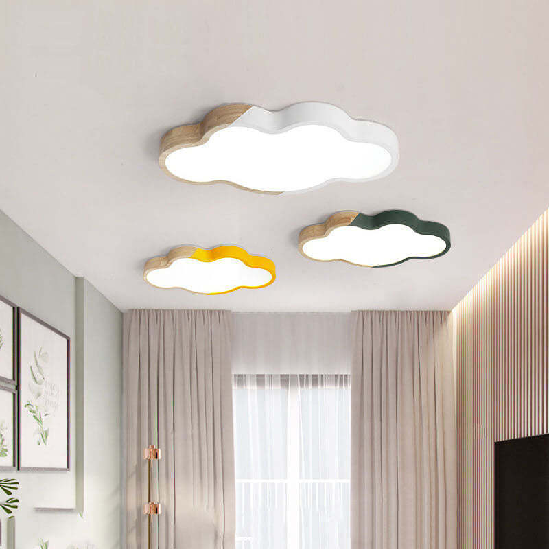 Nordic Wood Cloud Macaron LED Kids Flush Mount Light