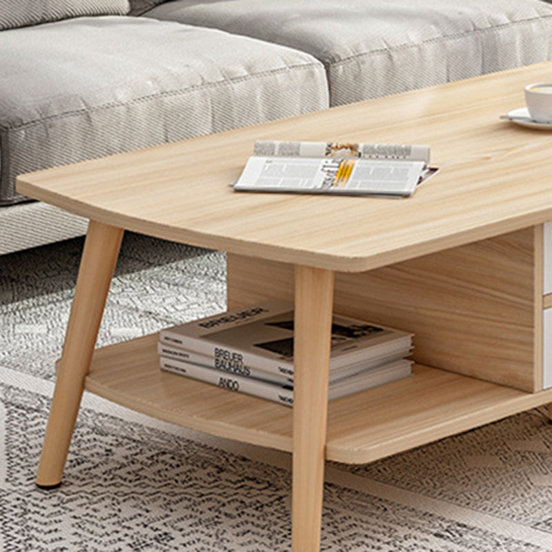 Minimalist Rectangular Wood 2-Tier Coffee Table