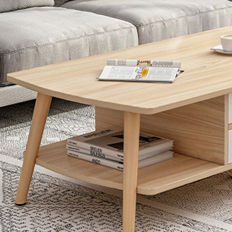 Minimalist Rectangular Wood 2-Tier Coffee Table