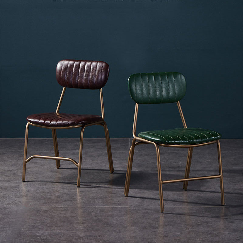 PU Leather Upholstered Metal Dining Chair — Wine Red