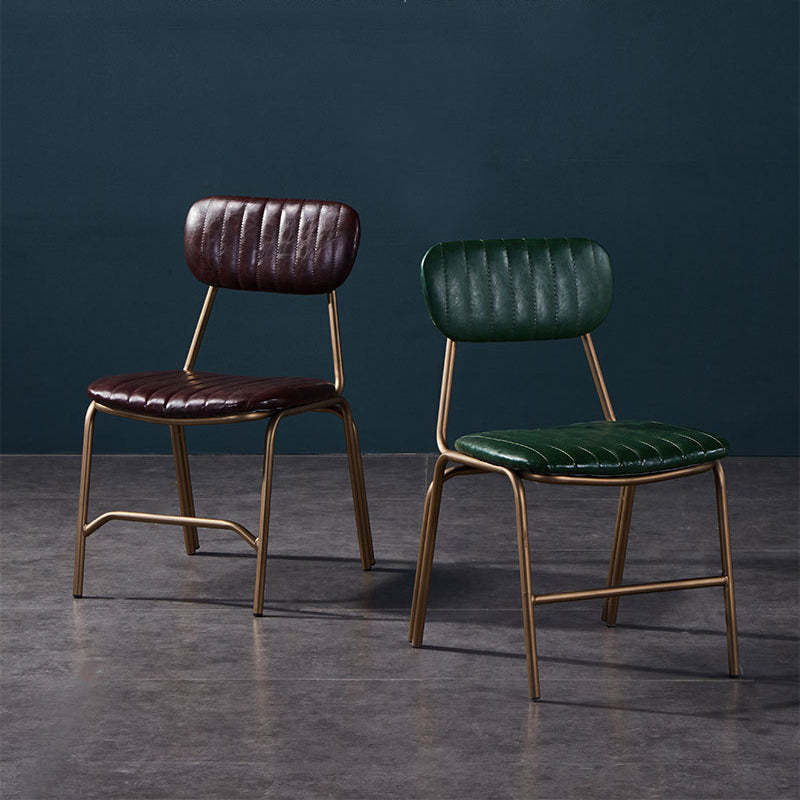 PU Leather Upholstered Metal Dining Chair — Wine Red