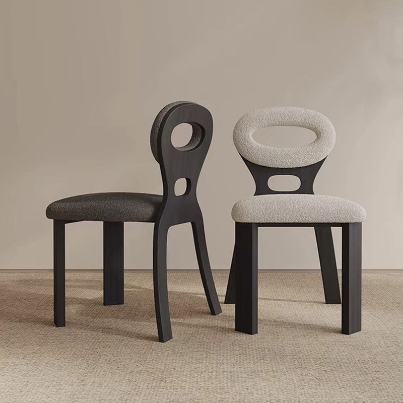 Nordic Oval Hollowed Lambswool Wood Dining Chair — Black Frame + Gray
