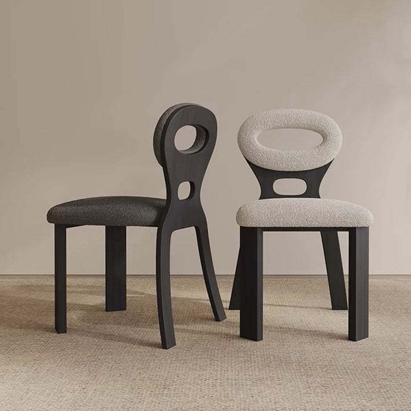 Nordic Oval Hollowed Lambswool Wood Dining Chair — Black Frame + Gray