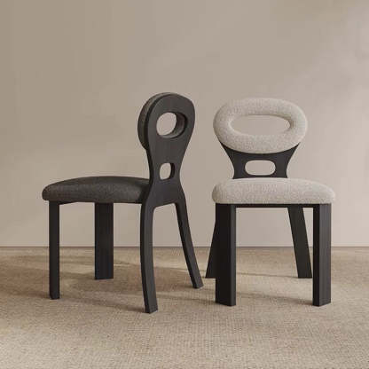 Nordic Oval Hollowed Lambswool Wood Dining Chair — Black Frame + Gray