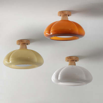 Modern Cream Rubberwood 1-Light Ceiling Light — Orange / 220V-240V For UK/AU
