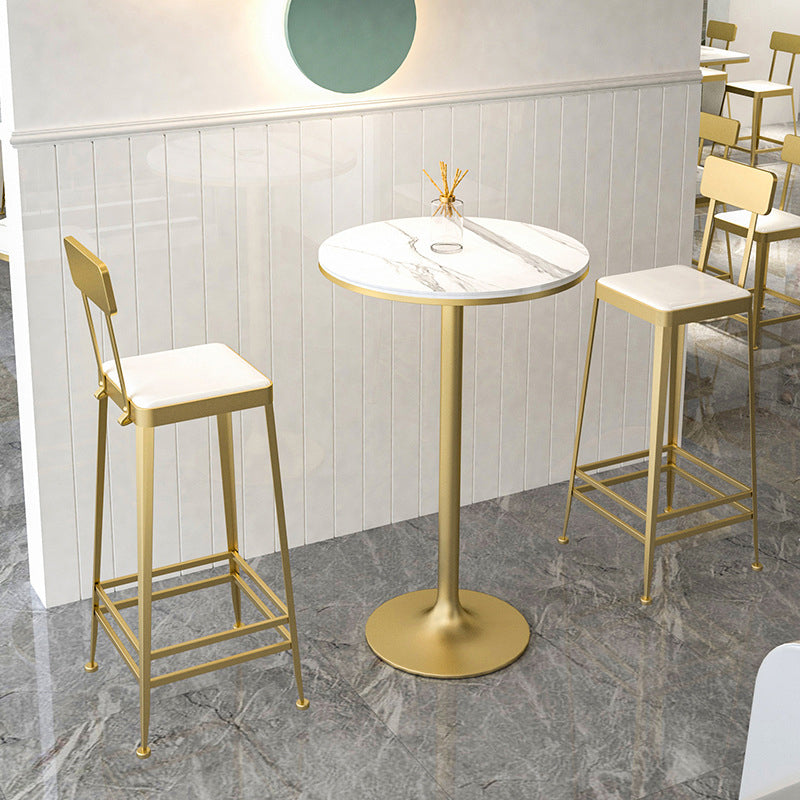 Minimalist Leather Iron Bar Stool — Tall - Silver Frame
