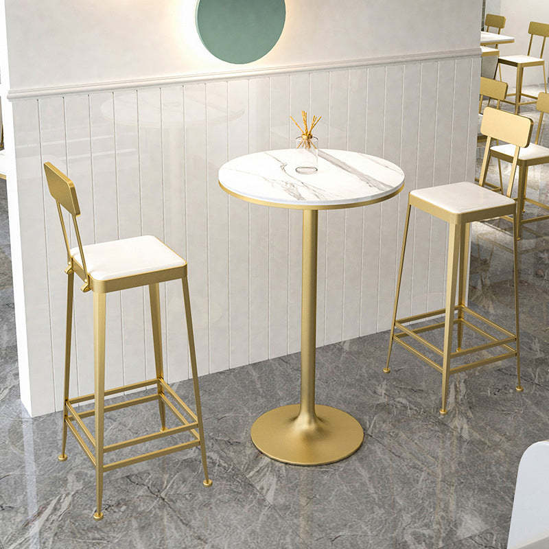 Minimalist Leather Iron Bar Stool — Tall - Silver Frame