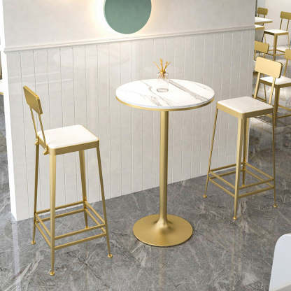 Minimalist Leather Iron Bar Stool — Tall - Silver Frame