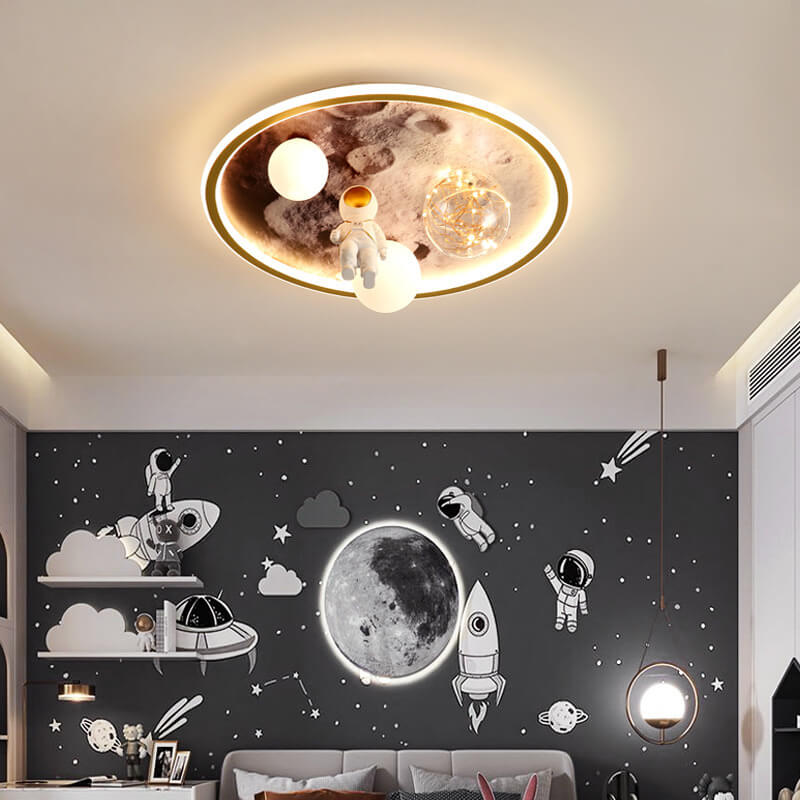 Cartoon Astronaut Moon Acrylic LED Kids Flush Ceiling Light