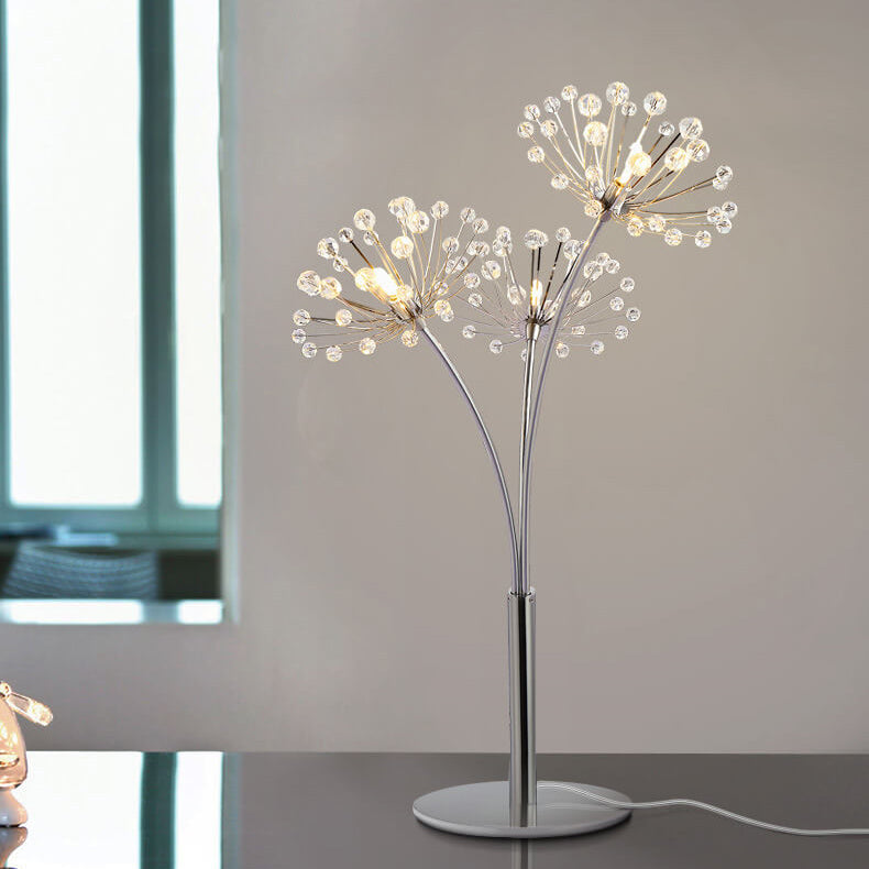 Nordic Dandelion Crystal Bead Iron 3-Light Table Lamp