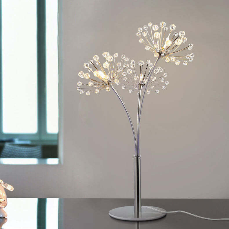 Nordic Dandelion Crystal Bead Iron 3-Light Table Lamp