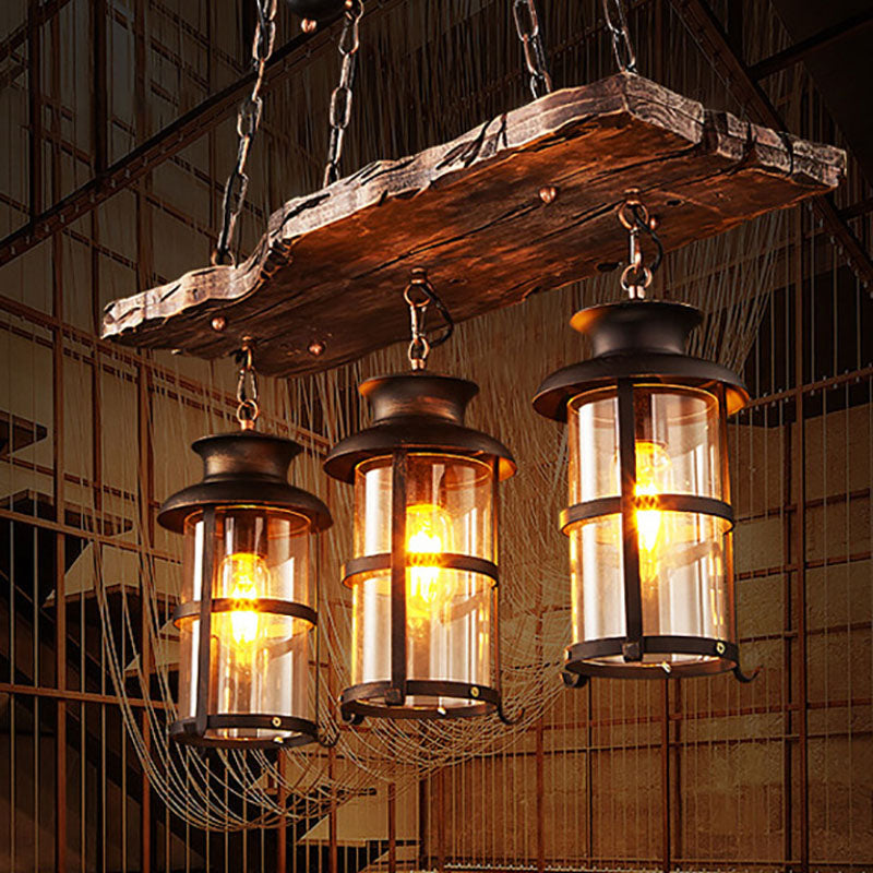 Traditional Farmhouse Wood Strip Iron Chandelier