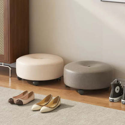 Minimalist Microfiber Leather Wood Round Chair Backless — Yellow
