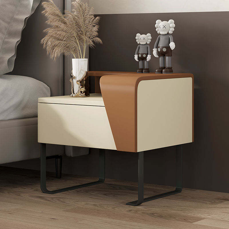 Contemporary Wood Steel Drawer Side Table
