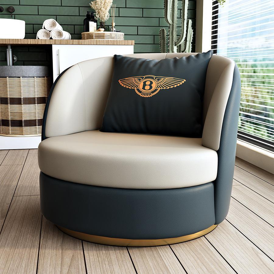 Modern Round Leather Swivel Accent Chair — Blue