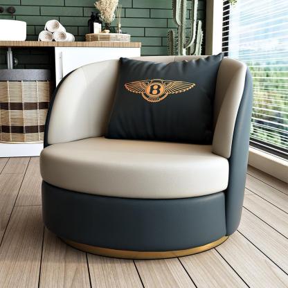 Modern Round Leather Swivel Accent Chair — Blue