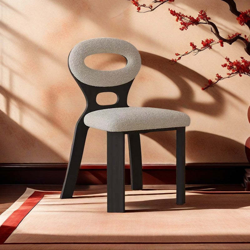 French Hollow Lambswool Wood Vanity Stool