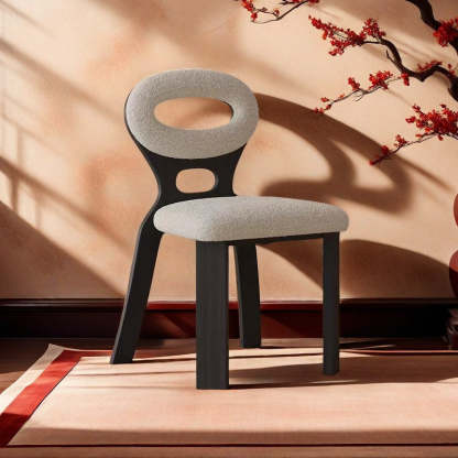 French Hollow Lambswool Wood Vanity Stool