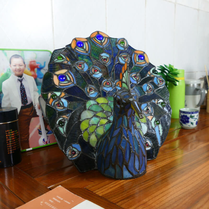 Tiffany Retro Stained Glass Peacock Lamp