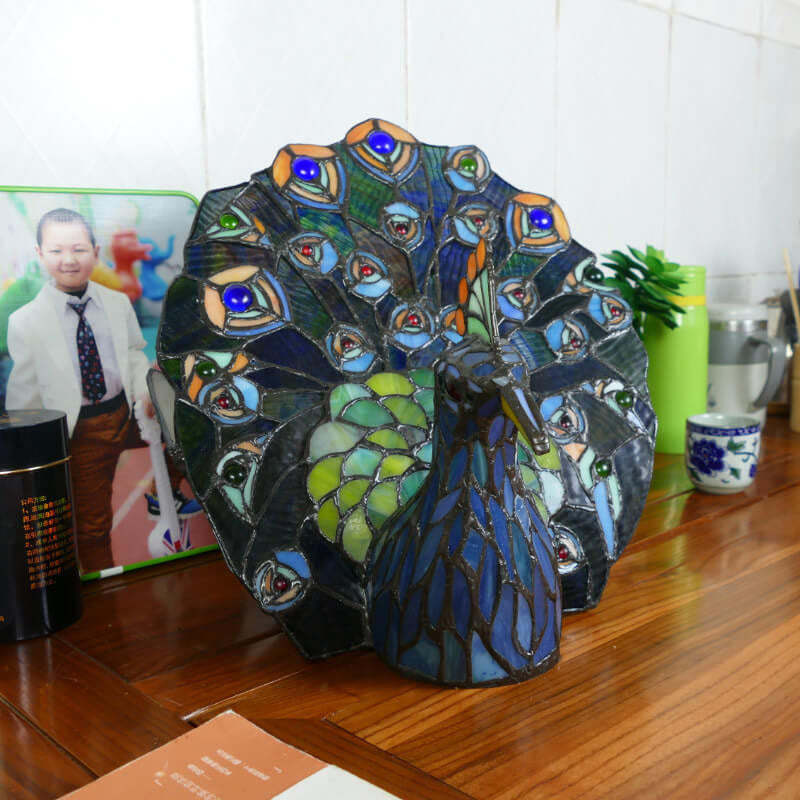 Tiffany Retro Stained Glass Peacock Lamp